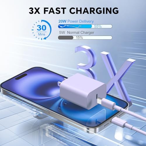 20 W Dual USB-C Fast Charger Block for i Phone 15/16 Series – Includes Two 10 FT USB-C Charging Cables, Perfect for Pro Max, Plus, Pro, i Pad Pro/Air – Compact, High-Speed Charging Solution (2 Pack, Black)
