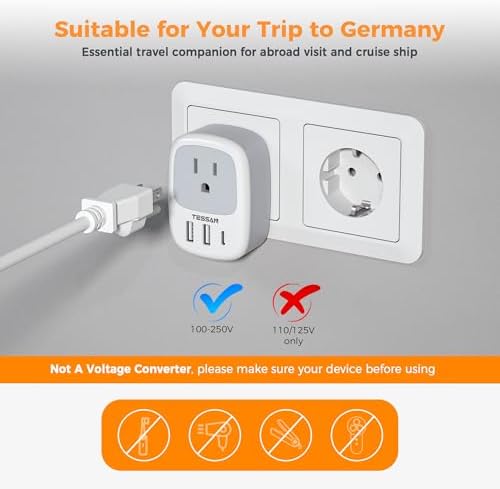 TESSAN Universal Type G UK Travel Adapter with 3 USB Ports & USB-C Charger – Effortless US to UK Plug Conversion for Global Travelers to England, Ireland, Qatar, Hong Kong, Dubai, and More – Compact Power Solution for Fast and Safe Device Charging
