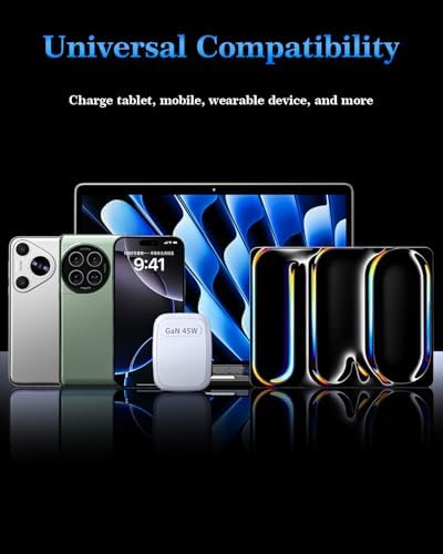 45 W Ga N USB-C Charger with Retractable Cord & Folding Prongs – Fast Charging Adapter for i Phone 16/15, Mac Book Air, i Pad Pro, Samsung & Pixel – Compact & Versatile Travel Solution with PD Technology