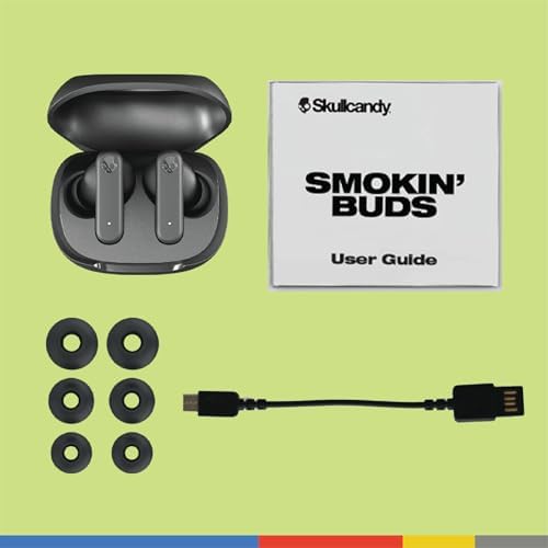 Skullcandy Smokin’ Buds Wireless Earbuds – Premium Bluetooth Headphones with Enhanced Noise Isolation, 20-Hour Playtime, IPX4 Sweat-Resistant Design – Ideal for Fitness Enthusiasts and Seamless Hands-Free Communication on i Phone & Android Devices