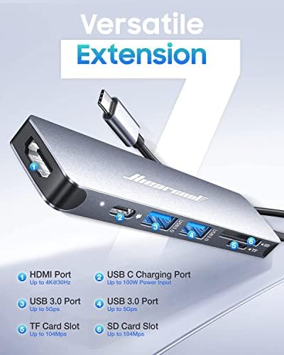 Unlock Seamless Connectivity with the Hiearcool 7-in-1 USB C Hub Adapter – High-Speed USB 3.0, 4 K HDMI Output, and 100 W Power Delivery for Mac Book Pro and Type C Devices – Your Ultimate Multi-Port Solution for Enhanced Productivity and Effortless Data Transfer
