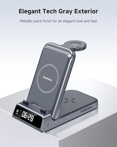 Swan Scout 703 A Premium Multi-Device Wireless Charging Station – Fast, Compact Charger for i Phone 11-16, Apple Watch SE 2-10, and Air Pods Pro 2/4 – Sleek Travel Power Hub for Effortless Device Management and Enhanced Compatibility