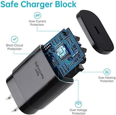 25 W Ultra-Fast USB-C Charger Block with 6.6 FT Type-C Cable for Samsung Galaxy S25/S24/S23/S22/S21/S20 & Note Series – High-Speed Charging Solution for Android Devices with Safety Features and Compact Design