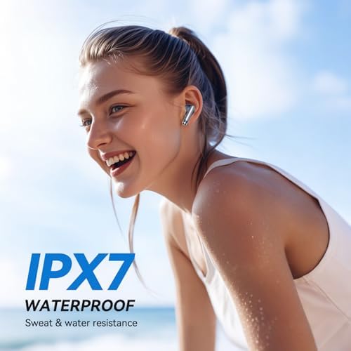 Revolutionary Bluetooth 5.4 Wireless Earbuds with Exceptional 50-Hour Playtime and Powerful Deep Bass – IPX7 Waterproof Design for Active Lifestyles – Sleek Black Charging Case Featuring Battery Indicator for Ultimate Convenience and Durability