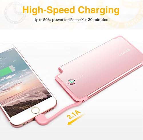 Ultra-Slim Luxtude Portable Charger with Built-in MFi Lightning Cable – 5000 m Ah Power Bank for i Phone 14, 13, 12, 11, 10 | Sleek Metal Black Design for Effortless Charging On-the-Go | Lightweight and Durable Phone Battery Pack for Everyday Use