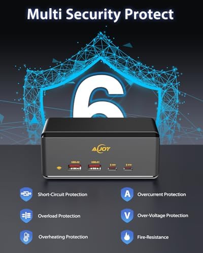 67 W Ga N USB-C Fast Charging Hub – 6-in-1 Power Station with Dual AC, USB-A & USB-C Ports, 5 ft Extension Cord, Ideal for Desktop, Office & Nightstand Use – Enhanced Speed, Versatility, and Device Compatibility