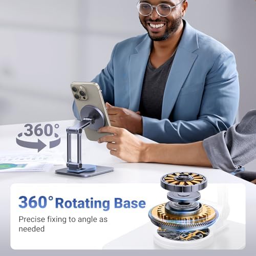 UGREEN 360° Rotation Magnetic iPhone Stand for MagSafe, Cell Phone Stand for Desk Ergonomic Design Adjustable Compatible with iPhone 16 Pro 15 Pro Max 14 Plus 13 12 and MagSafe Case – Enhanced Compatibility and Speed