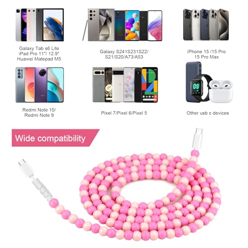Coolden USB C Cable 66W USB C to USB C Cable [2M/6.6FT] Type C Charger Fast Charging Stylish & Durable Beaded USB C Charger Cord Compatible with iPhone 16/16 Plus/16 Pro/16 Pro Max Pink – Enhanced Compatibility and Speed
