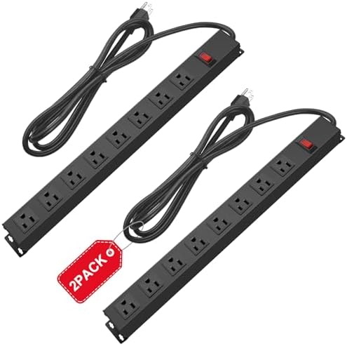 HHSOET Heavy-Duty Wall Mount Power Strip with 8 Outlets – Industrial Grade Surge Protector for Commercial Use, 15 A 125 V 1875 W, 6 FT SJT 14 AWG Cord – Space-Saving Design for Workshops and Home Offices – Reliable Power Solution for Large Plugs and Adapters