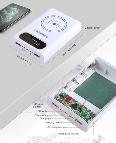 PULUZ Enhanced Wireless Charger Power Bank Case with LCD Display – DIY Mobile Power Solution for 4 x 21700 Batteries, Dual USB Outputs, Versatile Micro and Type-C Inputs, Sleek White Design for Fast Charging On-the-Go