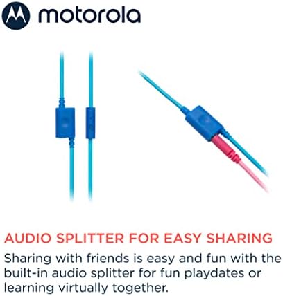 Motorola Moto JR200 Kids Over-Ear Headphones – Safe 85 d B Volume-Limited Design with Built-in Microphone & Audio Splitter – Comfortable, Durable Headphones for School, Home, and Travel in Vibrant Blue for Young Listeners