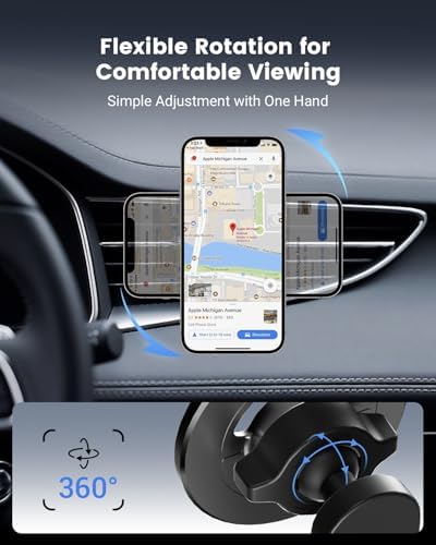 Universal Magnetic Car Phone Holder for Air Vent – 360° Rotating Mount for i Phone 16/15/14 (4.3-7.6″) | Hands-Free Navigation Solution | Non-Blocking Air Flow Design | Secure Magnetic Grip for Maximum Driving Safety | Premium Car Accessory for Effortless Use