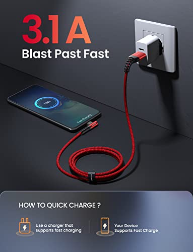 AINOPE Right Angle USB C Cable – 2-Pack (10 ft + 10 ft) Fast Charging 3.1 A Nylon Braided Charger for Enhanced Device Compatibility, Ideal for Gaming and Multitasking, Durable Black Design