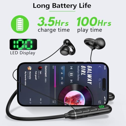 Revolutionize Your Listening Experience with kurdene Open Ear Clip Bluetooth Headphones – Advanced Bone Conduction Neckband Earbuds Featuring TF Card Slot, 100 Hours of Playtime, and Built-in Microphone for Crystal Clear Calls – Perfect for Active Lifestyles like Running, Riding, and Skating with Unmatched Comfort and Enhanced Situational Awareness in Sleek Black