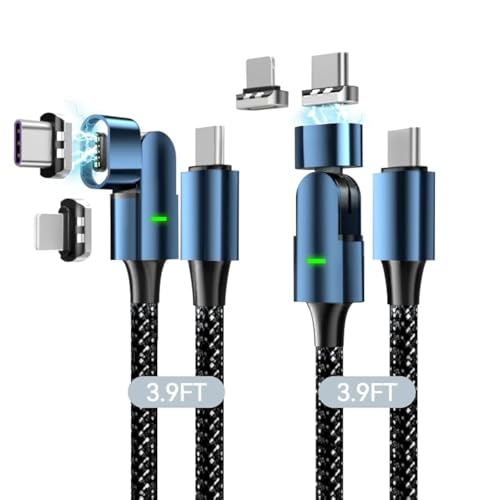 Ultimate 6.6 ft USB-C Magnetic Charger Cable – 2 Pack with 180-Degree Rotation for Effortless Connectivity, High-Speed 100 W Power Delivery for Mac Book Pro 2020, Samsung Galaxy S23/S22/S21 & Nintendo Switch – Durable Nylon Braided Design for Tangle-Free Use and Enhanced Device Compatibility