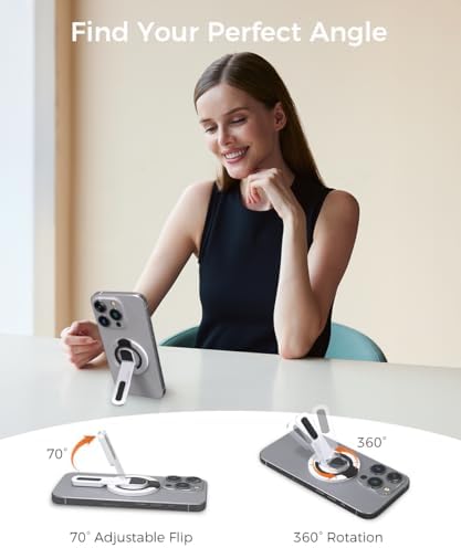 Revolutionary Mag Safe Phone Grip with 360° Rotating Kickstand – Premium Silicone Finger Ring for Secure Handling & Versatile Viewing – Innovative Damping Hinge Design for Gym, Workouts, and Video Calls – Universal Compatibility with All Phones (Black) – Elevate Your Mobile Experience