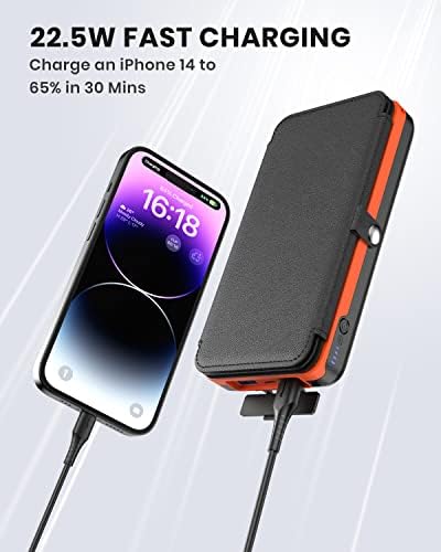 Hiluckey 27000 m Ah Solar Power Bank – 22.5 W Fast Charging Portable Charger with 4 High-Efficiency Solar Panels, USB-C PD & 3 USB Outputs for Outdoor Adventures and Travel, Ultimate Device Compatibility and Reliability