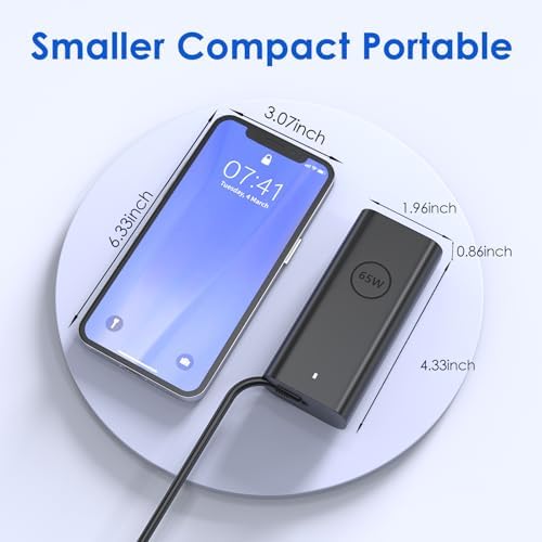 65 W USB-C Laptop Charger for Dell: High-Speed, Compact Power Adapter Compatible with Inspiron, Latitude, and XPS Models – Enhanced Safety Features for Business Use and Travel Convenience