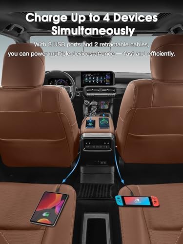 Ultimate 107 W Fast Charging Retractable Car Charger with Built-in Lightning & USB-C – Superior Compatibility for i Phone 16/15/14, Samsung S24/S23/S22, Pixel 9/8/7 – Sleek Black Design for Organized Travel and Efficient Power Solutions