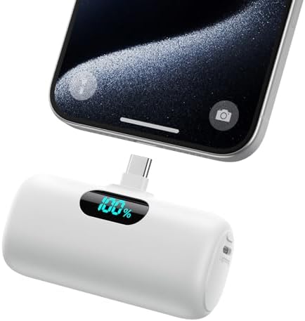 Ultra-Compact 5000 m Ah USB-C Power Bank – Fast Charging Mini Portable Charger with Built-in Connector & LCD Display – Perfect for i Phone 15, i Pad Pro, and Android Devices – Lightweight and Travel-Friendly Power Solution for On-the-Go Connectivity