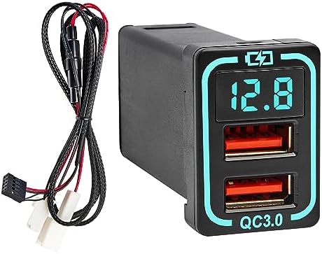 Anina QC3.0 Dual USB Car Charger for Toyota – 18 W High-Speed Charging with Digital Voltmeter, Flush Mount Design for Tundra, Corolla, and Highlander – Efficient Vehicle Dash Port Adapter for Seamless Integration and Maximum Convenience