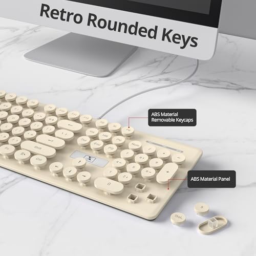 Transform Your Workspace with the Surmen Pink Retro Typewriter Keyboard – Backlit, Quiet & Full-Size 104 Keys for Effortless Typing and Style, Perfect for Home and Office Use!
