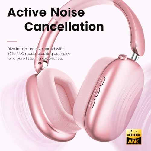 Transform Your Listening Journey with Y01 Wireless Over-Ear Headphones – Advanced Bluetooth 5.3, Superior Noise Cancellation, 48-Hour Battery Life, and Exceptional Comfort in Elegant Pink – Perfect for i OS, Android, Samsung, and PC Enthusiasts Seeking Seamless Audio Bliss