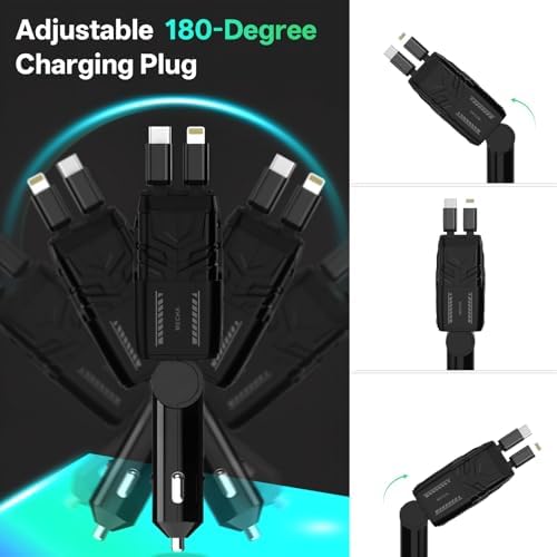 Revolutionary Retractable 4 in 1 Car Charger with Starlight Design – Fast Charging USB-A & USB-C Compatibility for i Phone 16/15/14/13/12/11/X, Galaxy, and Pixel Devices – Multi-Device Power Solution for Modern Drivers