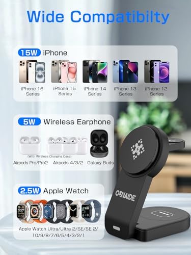 Premium 3-in-1 Magnetic Wireless Charging Station for i Phone 16/15/14/13/12, Apple Watch Ultra/SE, and Air Pods – Fast & Efficient Multi-Device Charger with Enhanced Safety Features for Home, Office & Travel