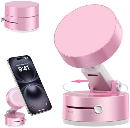 Electric Magnetic Car Phone Holder, 360 Rotation Vacuum Suction Cellphone Mount Foldable Car Mount Stand for iPhone12-16,Mirror/Glass/Screen/Smooth Surface (Not Charge Phone) – Enhanced Compatibility and Speed