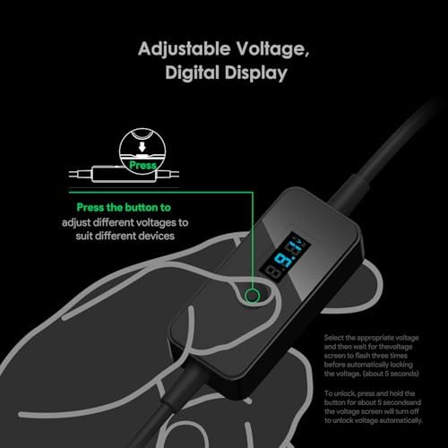 Advanced Multi-Voltage USB-C to DC Charging Adapter with 15 Connector Options and Real-Time LED Voltage Display – Safe and Versatile Power Solution for Laptops, Tablets, Cameras, and More – Supports 36 W to 100 W Outputs for Maximum Compatibility Across Devices from Dell, Lenovo, HP, ASUS, and More – Ideal for Home, Office, and Travel with 1.2 m Cable Length and 3-Year Warranty for Peace of Mind