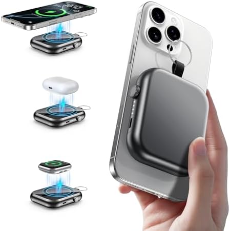 6000 m Ah Magnetic Power Bank – 3-in-1 Portable Charger for i Phone 12-16, Apple Watch, and Air Pods – 22.5 W Fast Charging USB-C Battery Pack for Effortless On-the-Go Power and Enhanced Device Compatibility