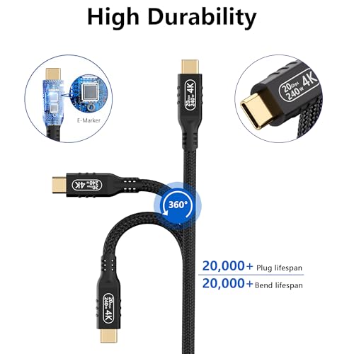 Ultra-Fast USB C Cable 3.2 Gen 2 – 16.5 ft Type C to Type C, 20 Gbps Data Transfer, 100 W PD Fast Charging, 4 K@60 Hz Video Output for Monitors – Versatile Connectivity for Laptops, Smartphones, and More