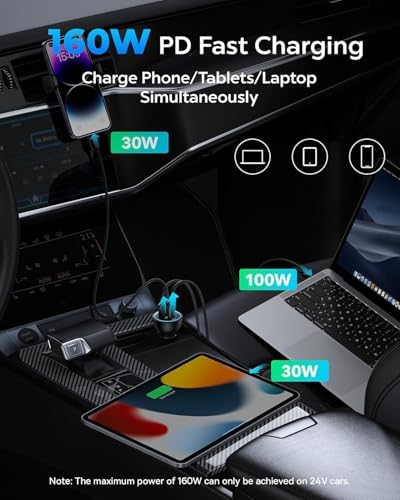 160 W Baseus USB-C Car Charger – Triple-Port Fast Charging Adapter with QC5.0, PD3.0 & PPS for i Phone 15/14/13 Pro, Samsung S22, i Pad & Mac Book Pro – Ultimate Compatibility & Efficiency for Road Trips and Daily Commutes