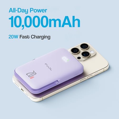 10,000 m Ah Magnetic Power Bank with Metal Kickstand, Ultra-Fast 20 W Charging, LED Battery Indicator, USB-C & Mag Safe Compatibility – Ideal for i Phone 15/14/13/12 Pro Series and Android Devices, Lightweight Design for On-the-Go Convenience