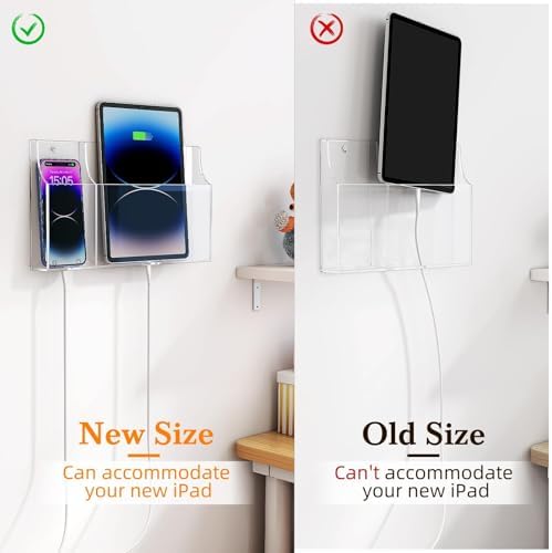 Yoillione Premium Wall-Mount Charging Station for Tablets and Smartphones – Dual-Slot Remote Control Organizer in Clear Acrylic – Streamlined Media Storage Solution with Enhanced Compatibility and Rapid Charging Speed – Perfect for Home and Office Use