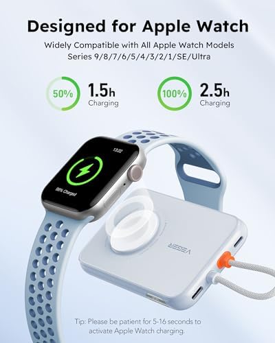 VEGER 5000 m Ah Mini Power Bank with Built-in Cable – PD 20 W Fast Charger for i Phone 14/13/12/Pro Max, Android Devices & Apple Watch – Lightweight Travel Essential in Vibrant Yellow – Ultimate Charging Solution for On-the-Go Connectivity