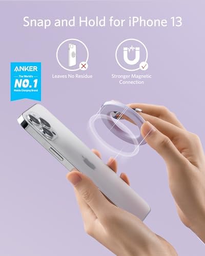 Anker Mag Go 610 Magnetic Phone Grip & Adjustable Kickstand – Versatile Ring Holder for i Phone 16/15/14/13/12 Series – Ultra-Strong Magnetic Grip for On-the-Go Use and Hands-Free Viewing – 360° Rotation & 125° Flip for Optimal Comfort – Effortless Attach/Detach Design – Includes 24-Month Warranty & Support