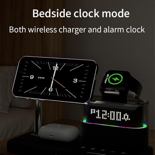 Revolutionary 5-in-1 Magnetic Charging Hub: Ultra-Fast Wireless Station for i Phone 12-15 & i Watch Series 2-9 with Customizable RGB Ambient Lighting and Integrated Digital Clock for Optimal Charging Efficiency and Aesthetic Appeal