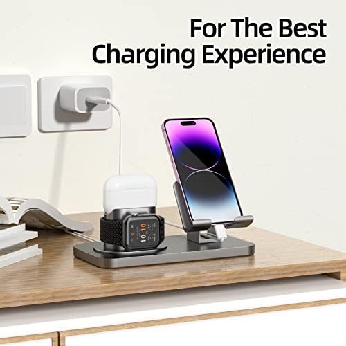 Revolutionize Your Charging Routine with the 180° Adjustable Phone Charger Stand Holder – 3-in-1 Docking Station for Apple Watch, Air Pods, i Pad, and Most Smartphones – Fast Charging & Elegant Gray Design for Enhanced Organization and Accessibility