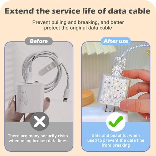 Charming Flower Butterfly Cable Protector for i Phone Chargers – Stylish Bright Blue Data Cable Saver for i Phone 11, 12, 13, 14 Pro Max, XS, XR, X, 7 & 8 Plus – Durable Cord Shield Enhancing Lifespan & Connection Reliability – Perfect i Phone Charger Accessory for Everyday Use