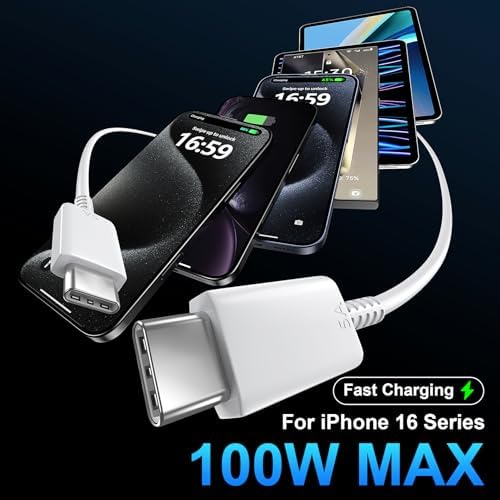 Rapid Charge 45 W USB C Wall Charger for Phone 16 Series & Samsung Galaxy S24 Ultra – Includes 6.6 FT Extra Long Type C Cable for Enhanced Flexibility and Performance – Advanced Safety Features for Optimal Device Protection – Perfect for Home, Office & Travel Use