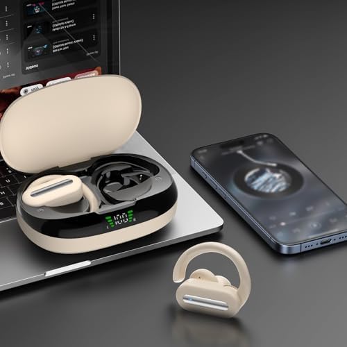 Vibe Haven Bluetooth 5.4 Sports Earbuds: Ultra-Lightweight IPX7 Waterproof Wireless Headphones with Secure Earhooks, Enhanced ENC Noise Cancellation for Superior Call Clarity – Ideal for Active Lifestyles, Intense Workouts, and Daily Commutes – Ergonomically Designed for Comfort and Unrivaled Sound Quality