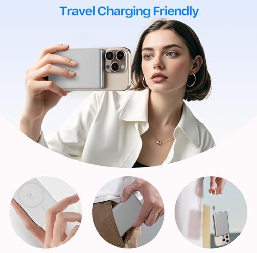 Ultra-Slim Magnetic Wireless Power Bank – 5000 m Ah High-Speed 20 W PD Charger for i Phone 16, 15, 14 & More – Lightweight Portable Battery Pack with USB-C Cable – Ideal for Air Pods & Apple Watch – Premium Safety Features for Reliable On-the-Go Charging – Effortless Compatibility with All Type-C Devices