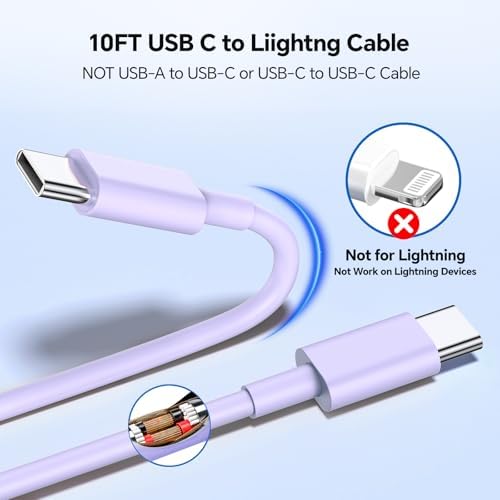 Lightning-Fast 20 W USB-C Wall Charger & 10 FT Cable for i Phone 15/16/Plus/Pro Max – Sleek Pink-Blue Power Adapter for Ultimate Charging Performance and Versatile Use