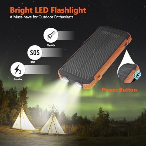 ERRBBIC 20000 m Ah Solar Power Bank – Ultimate Portable Wireless Charger with 15 W Fast Charge, Dual USB-C Outputs, and Emergency LED Flashlight – Perfect for Outdoor Adventures and Everyday Convenience
