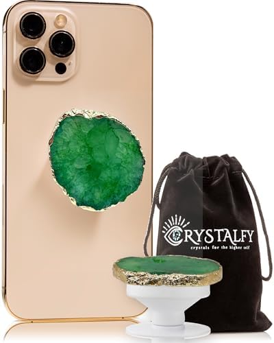 Transform Your Mobile Experience with CRYSTALFY White Clear Quartz Druzy Crystal Phone Grip – Versatile Kickstand & Unique Gemstone Top for i Phone, i Pad, Kindle & More – Handcrafted Natural Accessory with Enhanced Adhesion and Customizable Design – Perfect for Style, Functionality, and Gifting