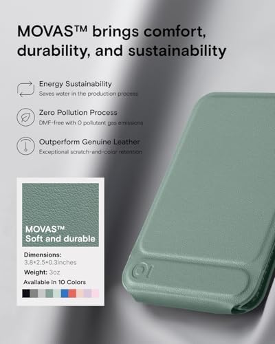 MOFT Phone Stand, Magnetic Phone Tripod Stand Stain-Resistant MOVAS Leather & Angle Adjustment & Strong Magnets Tripod for iPhone 16/15/14/13/12 (Included Metal Ring)-Misty Cove – Enhanced Compatibility and Speed