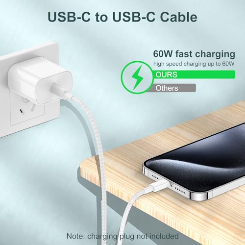Premium 10 ft USB C to C Fast Charging Cable – 60 W High-Speed Charger for Apple i Phone 16 Pro Max, Mac Book Pro, i Pad & Samsung Galaxy – Durable, Flexible, and Stylish Green Design for Enhanced Device Compatibility and Rapid Power Delivery