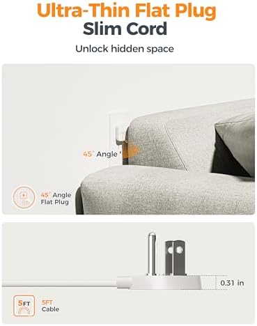 TESSAN 5 FT Flat Plug Extension Cord with 4 AC Outlets, 1 USB-C & 2 USB-A Ports – 900 Joules Surge Protector Power Strip for Home Office & Dorm Room – Maximize Charging Efficiency & Space Savings with Versatile Power Accessory